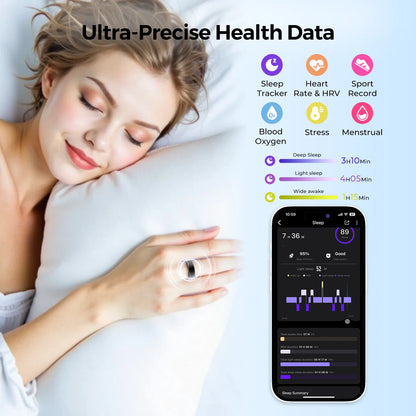 Smart Rings Bluetooth Gesture Swipe Control Sleep Heart Rate Oxygen Monitoring Multi Sports Modes Waterproof Women Health Ring