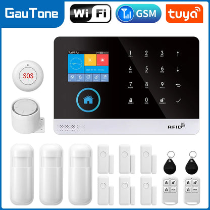 GSM Alarm System Tuya Smart Home WIFI Home Security System DIY Kit with door sensor and PIR motion sensor work with Alexa