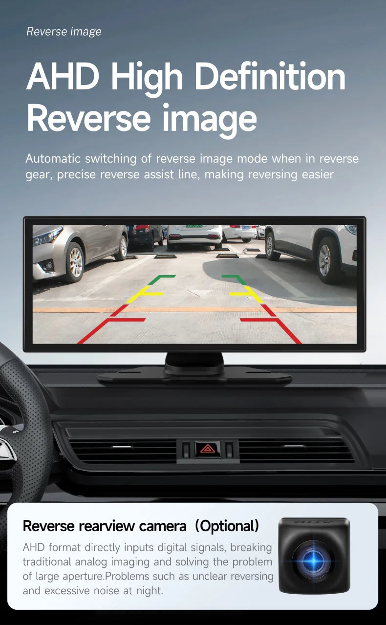 11.26 inch IPS Touch Screen Multimedia Video Player Portable 4K Car DVR Wireless CarPlay Android Auto Dual Lens Driving Recorder