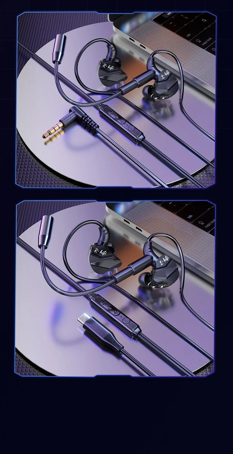 E-Sports Gaming Headset 7.1 Surround Sound Hifi Stereo Wired headphones 3.5mm/Type-C In-Ear dual Mic PUBG Gaming Earphone Earbud