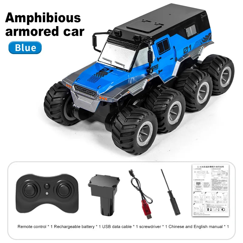 JJRC 8x8 2.4G Remote Control Car 8wd Off-road Amphibious Stunt Vehicle 8-Wheel Speed Racing Truck Waterproof Crawler Toys