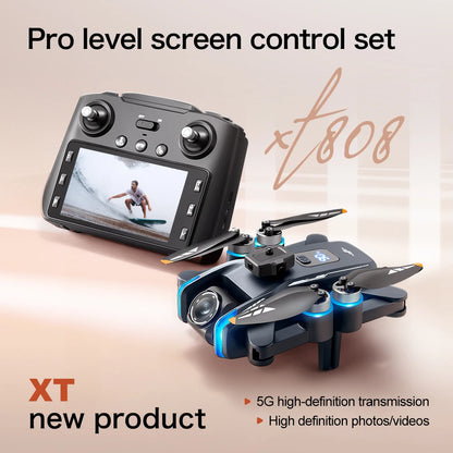 NEW XT808 4.5-Inch Larges Screen Control Drones 8K Professional HD Dual Cameras Brushless Obstacle Avoidances Foldable Quadcopte