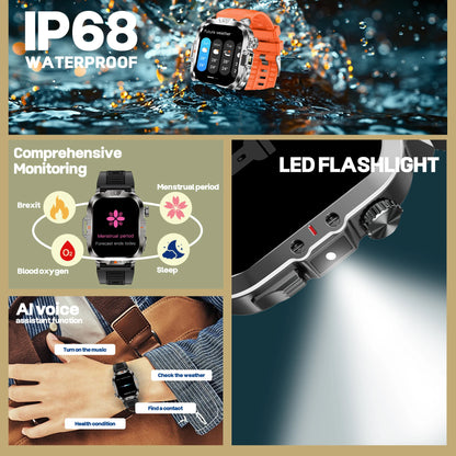 LED Flashlight Smart Watch 2.01" Bluetooth Call Voice Assistant Multi Sports Modes Health Monitoring Smartwatch For Men Women