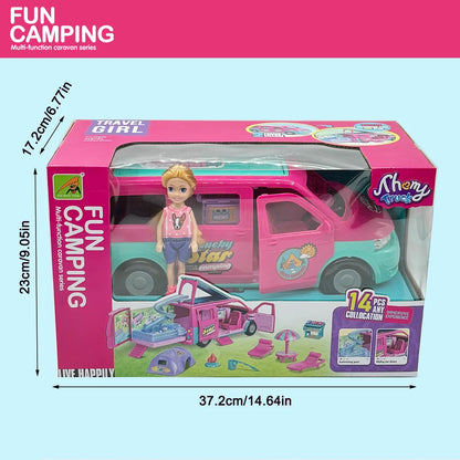 Youngsters's Playhouse Picnic Car Fashion Doll Bus Toy Set Multifunctional Outdoor RV Sports Car Birthday Christmas Gift