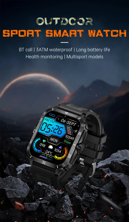 3ATM Waterproof Smartwatch Men 1.96 Inch HD Screen GPS Sports Fitness Tracker Health Monitoring Bluetooth Call Sport Smart Watch