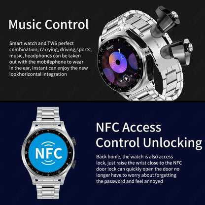 LIGE 2 in 1 Smartwatch Men 400mAh Battery Bluetooth Call With TWS Headset NFC Music Control 100+ Sport Mode Waterproof Watch Man