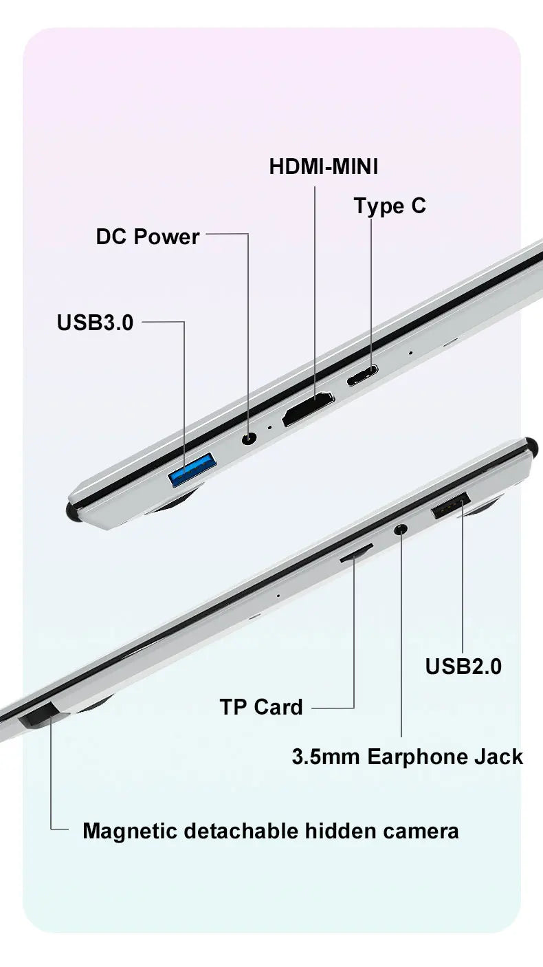 CRELANDER Intel N100 Notebook 15.6 " 2K +7" Touch Screen Quad Core 16GB WIFI Windows11 Portablet PC Computer Dual Screen Laptop