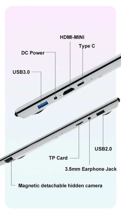 CRELANDER Intel N100 Notebook 15.6 " 2K +7" Touch Screen Quad Core 16GB WIFI Windows11 Portablet PC Computer Dual Screen Laptop