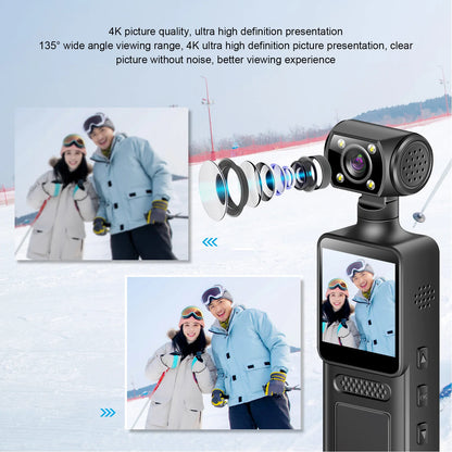 Action Camera 135 Degree Wide Angle 180 Degree Rotating Lens 40MP HD 1.3 Inch Screen Handheld Sports Camera with APP for Travel
