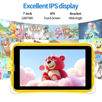 7 Inch Kids Tablet 4GB RAM 128GB ROM Android 15.0 MTK8321 Quad Core Dual Camera WIFI 1024*600 IPS Screen Childrem's Gift Tablets