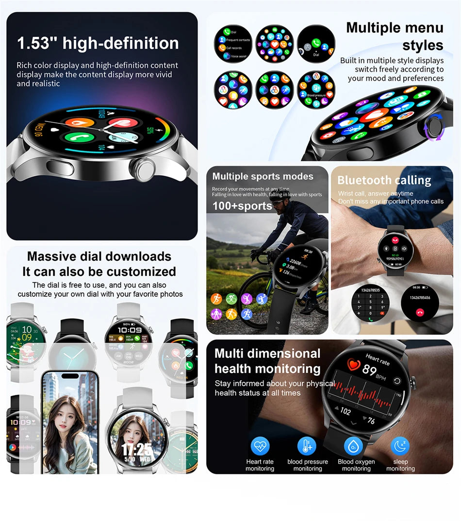 2025 New Watch 3 Smart Watch Men 1.53 Inch HD Screen GPS Fitness tracker Bluetooth Call Health IP67 Waterproof Smartwatch Man