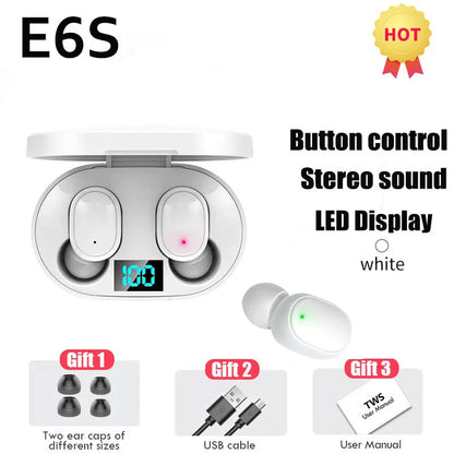 TWS E6S Wireless Earphones Bluetooth 5.0 Headphones Waterproof Earbuds LED Display HD Stereo Bass Mic for iPhone Xiaomi Huawei