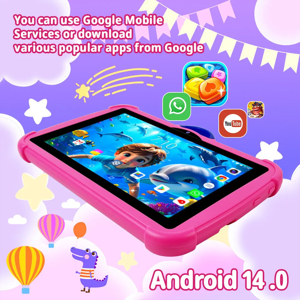 New Cartoon Pattern Kids Tablet 7 Inch Quad Core 4GB RAM 128GB ROM Android Learning Education Games Tablets Children's Gifts