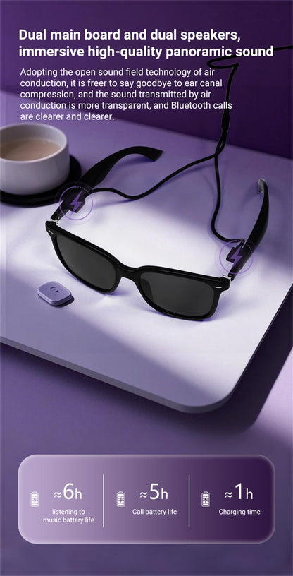 LIGE New Smart Glasses Women Men AI Intelligent Translation 100 Language UV Protection Sunglasses Driving Wireless Music Eyewear
