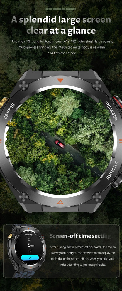 For Huawei Xiaomi GPS Outdoor Military Smart Watch Men 5ATM Waterproof Compass Altitude Monitor Watch 650mAh BT Call Smartwatch