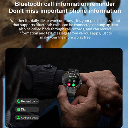 Outdoor Smart Watch with Flashlight Male Sports Fitness Waterproof Watch 24 Hours Heart Rate Monitor Bluetooth Call Smartwatch