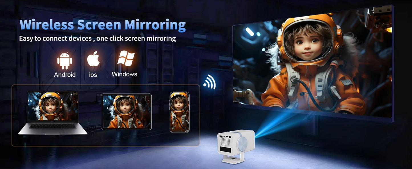 DESS Mini Projector Outdoor Portable Powered By Power Bank 4K Decoding Native 720P WiFi 6 BT 5.0 180°Rotatable Movie Projector