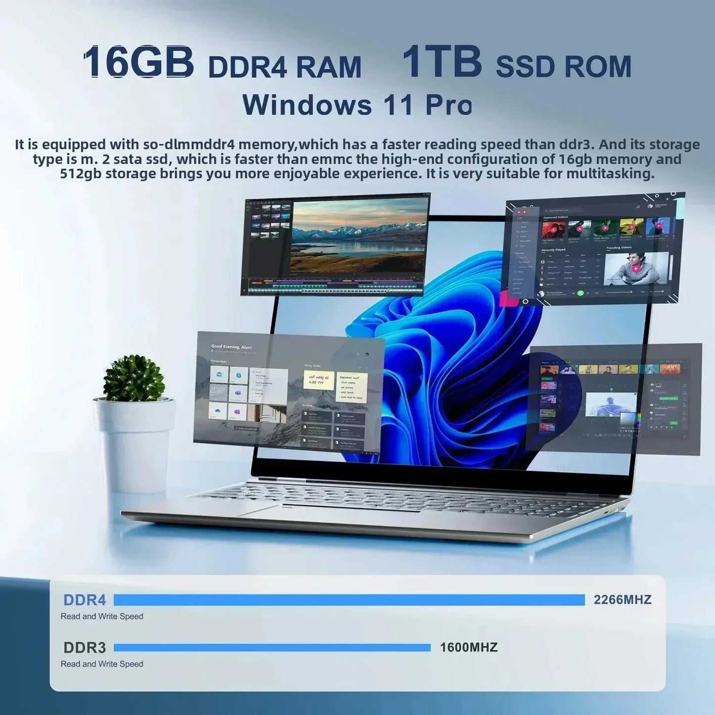 Face ID Intel Notebook N95 Graphics UHD 16" Laptop 16GB 32GB RAM Max 2TB ROM Windows 11 Wifi 5 BT 4.2 RGB Keyboard