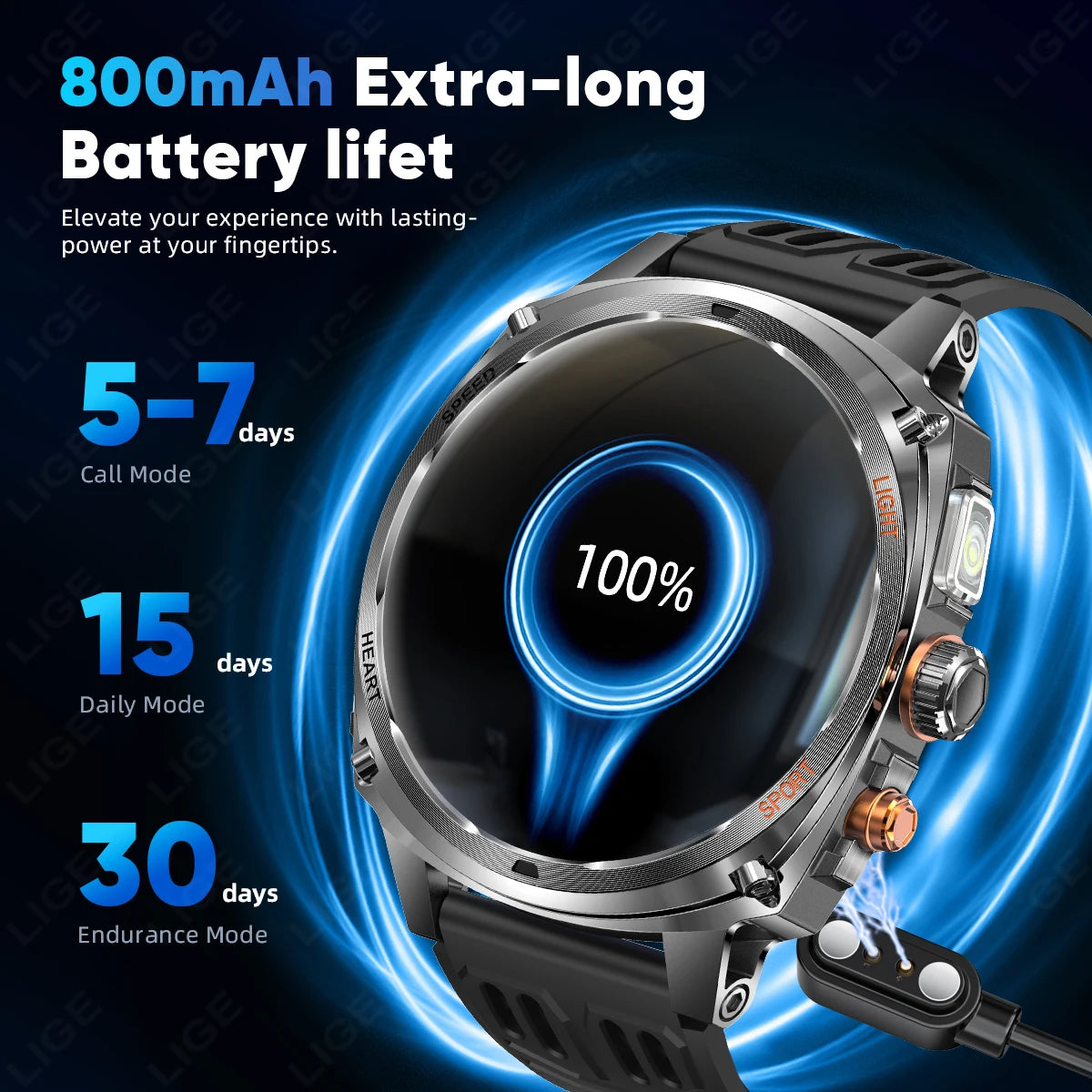LIGE NEW Smart Watch Men 800mAh Large Battery Bluetooth Call IP67 Waterproof Smartwatch 100+Sport Health Monitor Smartwatches