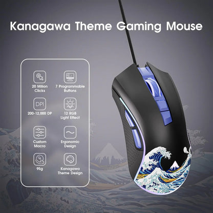 XVX Wired Gaming Mouse 12000 DPI RGB Gaming Mouse with 12 Backlit Modes &7 Macro Buttons PC Gaming Mouse