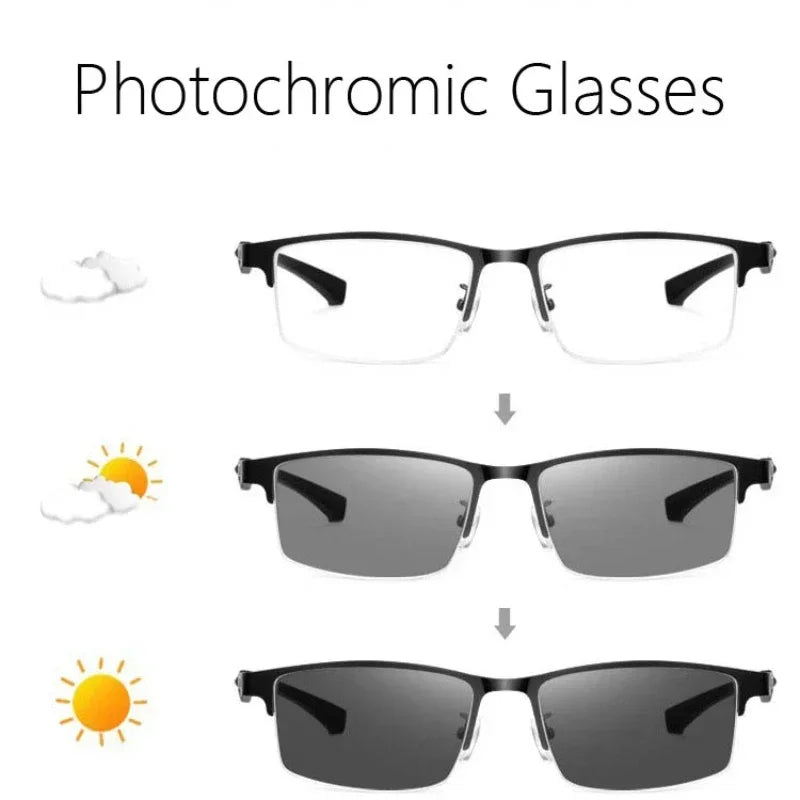 Smart Photochromic Reading Glasses for Men Trendy Presbyopia Sunglasses 2 in 1 Unisex Farsighted Eyewear Prescription +1.0 +1.5