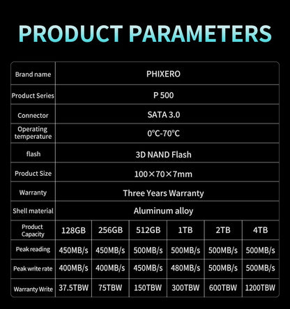 PHIXERO SSD HDD 2.5 Hard Disk SSD 1TB 2TB 512GB 128GB 256GB HD SATA 4TB Disk solid state drive Internal Hard Drive for Laptop PC