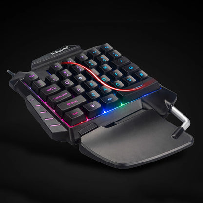 One-Handed Gaming Keyboard Ergonomic LED RGB Backlit Portable Mini Gaming Keypad Game Controller for PC PS4 Xbox Game