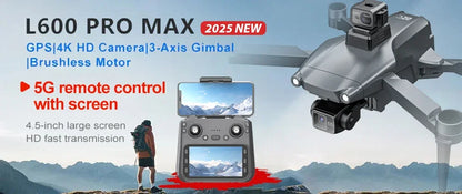 L600 PRO Max GPS Drone With Screen Control 8K HD Dual Camera Brushless Obstacle Avoidance 3-Axis Gimbal Aerial FPV RC Dron 5KM