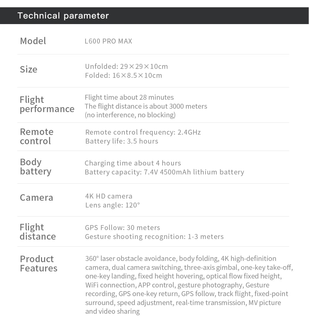 L600-1/L600 PRO MAX Remote control drone with screen Dual camera 4K Professional dron with camera GPS FPV quadcopter 3KM flight