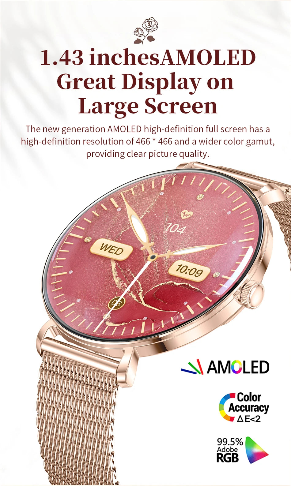 LIGE 2025 New Smart Watch Women 1.43" AMOLED HD Screen Heart Rate Sport Fitness Bluetooth Call Ladies Smartwatch For Android IOS