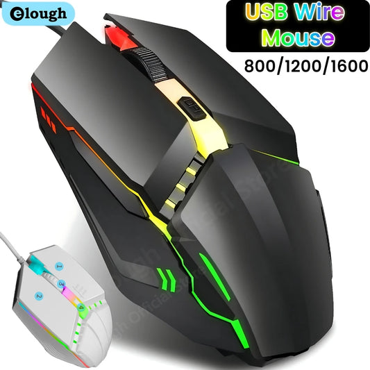 Elough Mute Wired Mouse USB Wired Gaming Mouse For Desktop PC Laptop Computer Home Office RGB LED Luminous Backlit Mouse Game