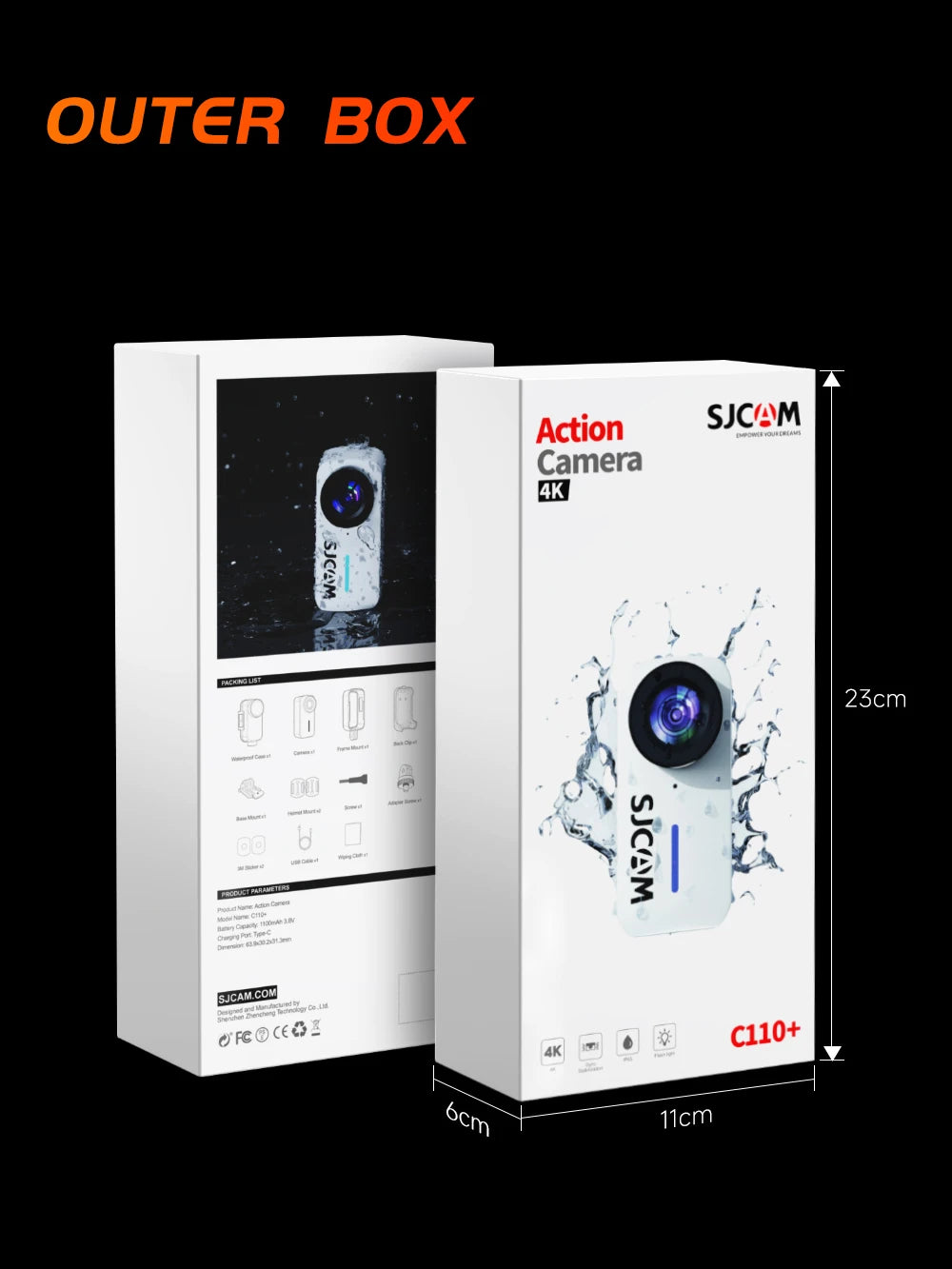 SJCAM C110+ Magnetic Combo Action Camera，4K 30FPS WiFi Sports Camera IP65 Waterproof with 200Min Battery