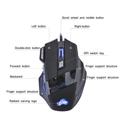 USB Wired Gaming Mouse 7 Button Backlit Ergonomic Mice 5500 DPI Backlight Adjustable Optical Mice for PC Gamer Computer Desktop