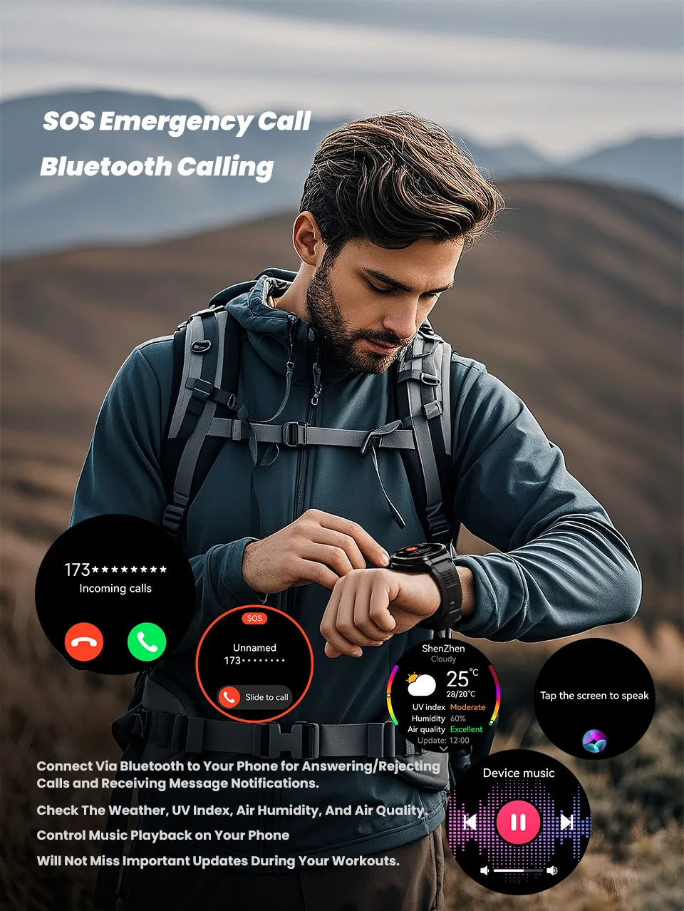 New Outdoor Built-in GPS Smart Watch Men 1.43'' AMOLED Display Compass 3ATM Waterproof Swimming Grade Bluetooth Call Smartwatch