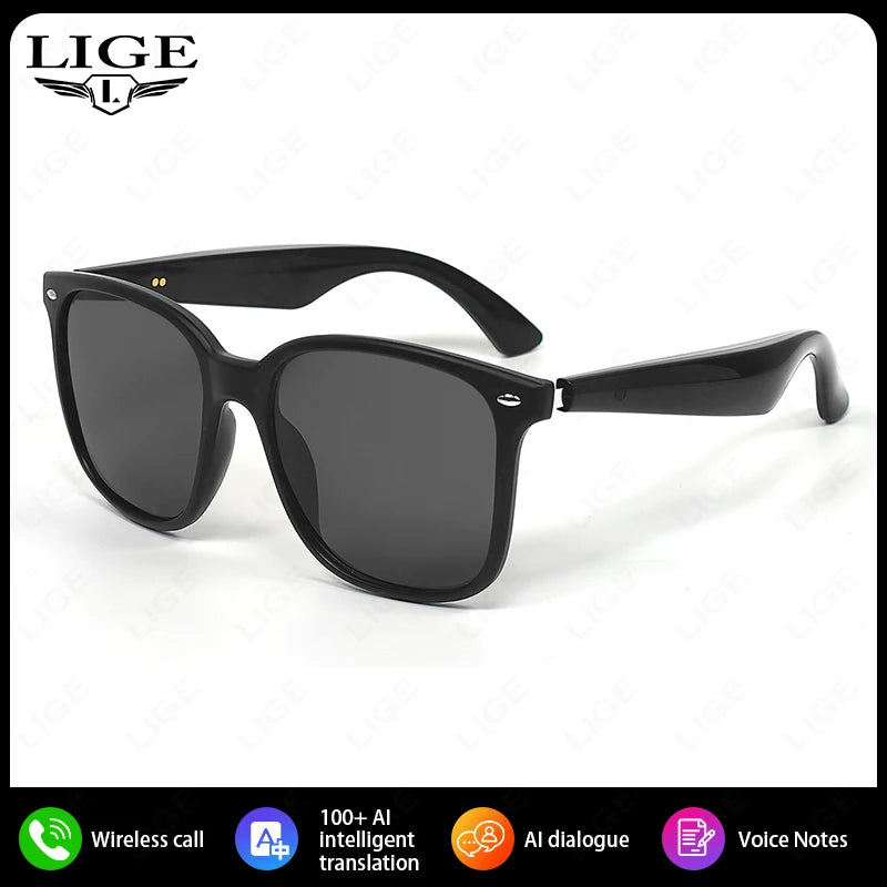 LIGE New Smart Glasses Women Men AI Intelligent Translation 100 Language UV Protection Sunglasses Driving Wireless Music Eyewear