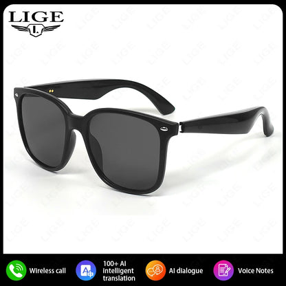 LIGE New Smart Glasses Women Men AI Intelligent Translation 100 Language UV Protection Sunglasses Driving Wireless Music Eyewear