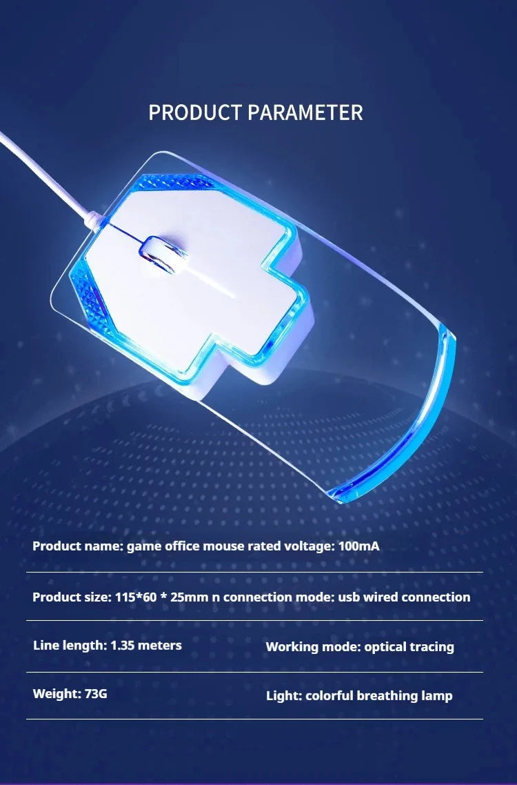 fashionable Wired Transparent Colorful Light-emitting Mouse Ergonomics mute ultra-thin Game Mice For PC Laptop Computer Gifts
