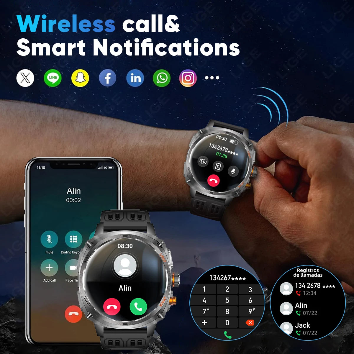 LIGE NEW Smart Watch Men 800mAh Large Battery Bluetooth Call IP67 Waterproof Smartwatch 100+Sport Health Monitor Smartwatches