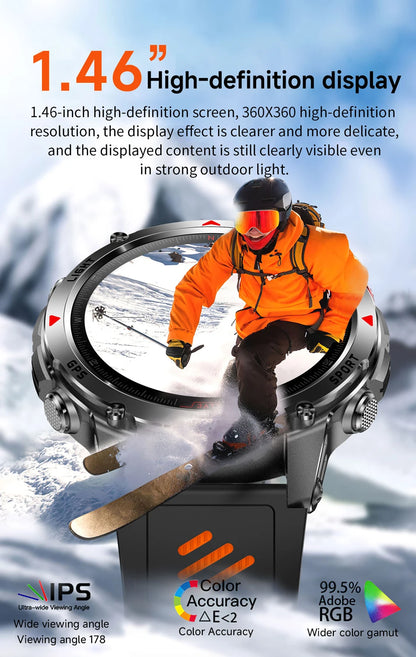 Built-in GPS Positioning Smart Watch Men 1.46 Inch HD Screen Compass 100+ Sport Mode 30M Waterproof Bluetooth Call Smartwatch