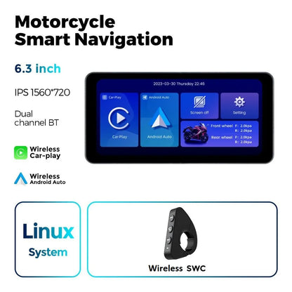NEW 6.3inch Portable Screen Motorcycle Wireless Car-play Android Auto Smart Player GPS Navigation IPX7 TPMS IPS 1560*720 Dual BT