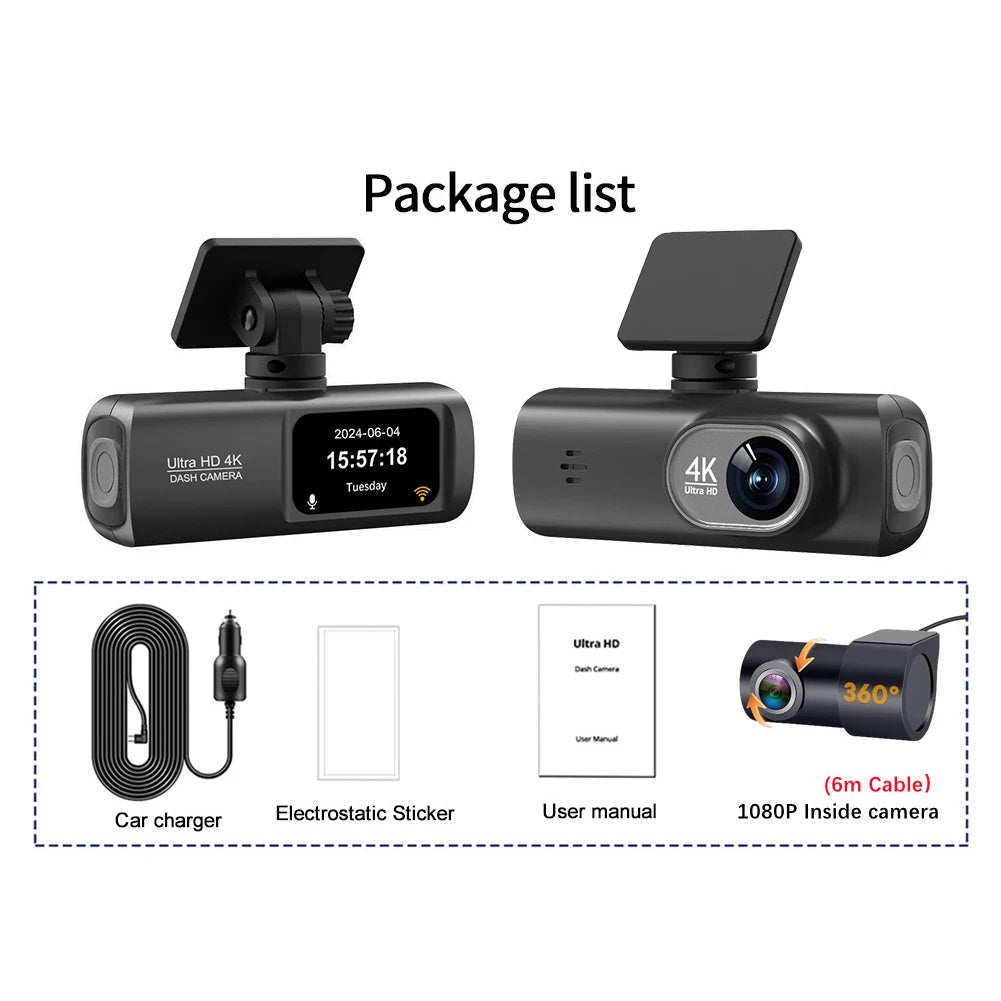 Dash Cam Front and Rear 2.4G WiFi 4K+1080P and 1.47" Screen DashCam with 24H Night Vision Parking Monitor Loop Recording WDR GPS