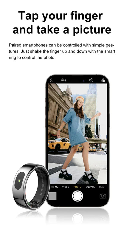 Smart Ring with Case-Skin Temperature Measure,Message Call Reminder,Sport Health Sleep Monitor,IP68 5ATM,Touch Control Rings