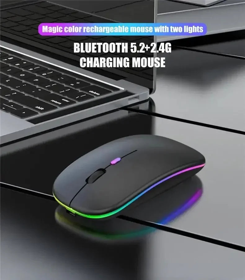 New Gaming Mouse Wireless Bluetooth Dual Mode Silent Rechargeable USB 2.4G DPI 1600 Optical Ergonomics Suitable for Laptops