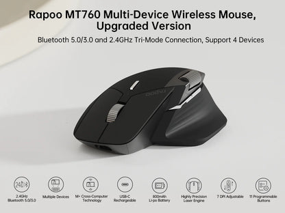 Rapoo MT760L/MT760M Multi-mode Rechargeable Wireless Mouse Ergonomic 4000 DPI Support Up to 4 Devices Bluetooth Mouse