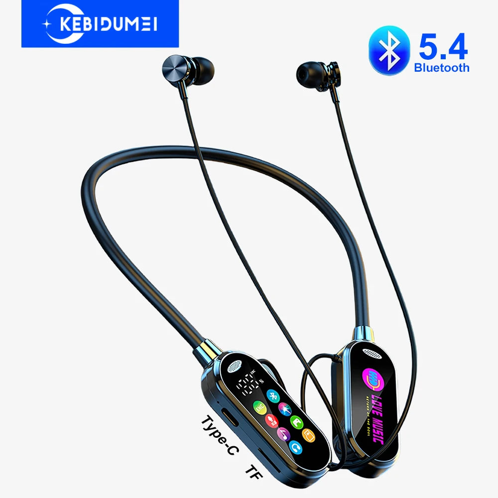 Color Screen Bluetooth 5.4 Earphones Neckband Headphones Wireless Headsets HiFi Stereo Noise Reduction Earbuds for Live Xiaomi