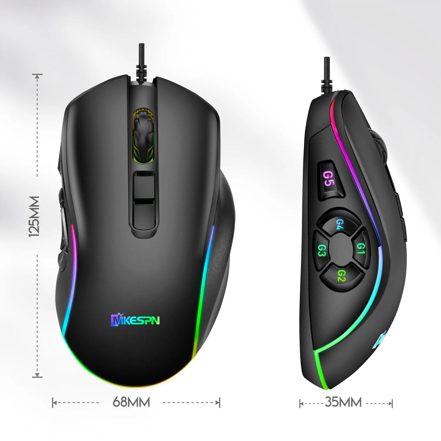 Gaming Ergonomic Mouse RGB Gaming Wired Mouse with 12800 Adjustable DPI, 10Programmable Buttons,for Gamer Office