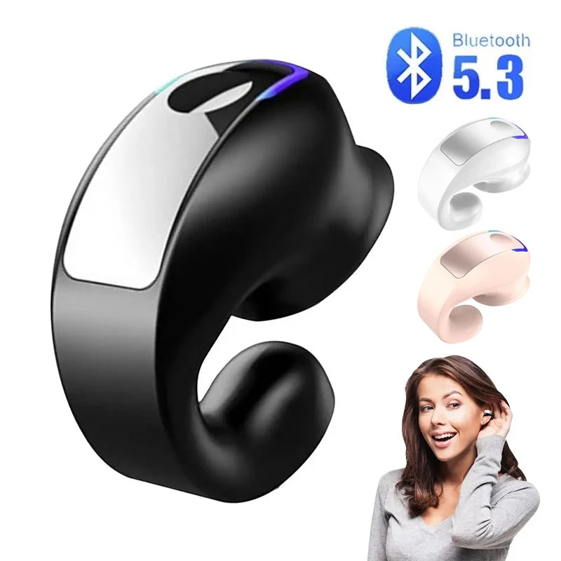 Ear-Clip Wireless Headsets TWS Bass Music Earring Bluetooth 5.3 Earphones Single Sport Headphone With Mic Touch Business Earbud