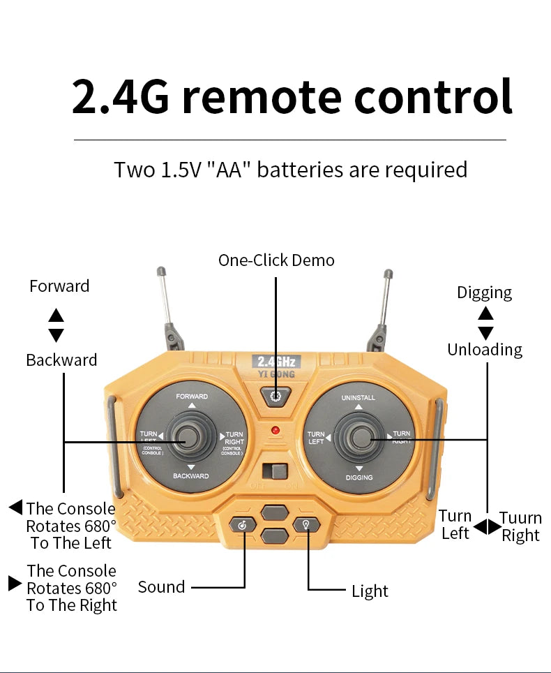 RC Excavator 1:20 Remote Control Truck 2.4G RC Crawler Engineering Vehicle Truck Radio Control Children's Day Christmas Gifts