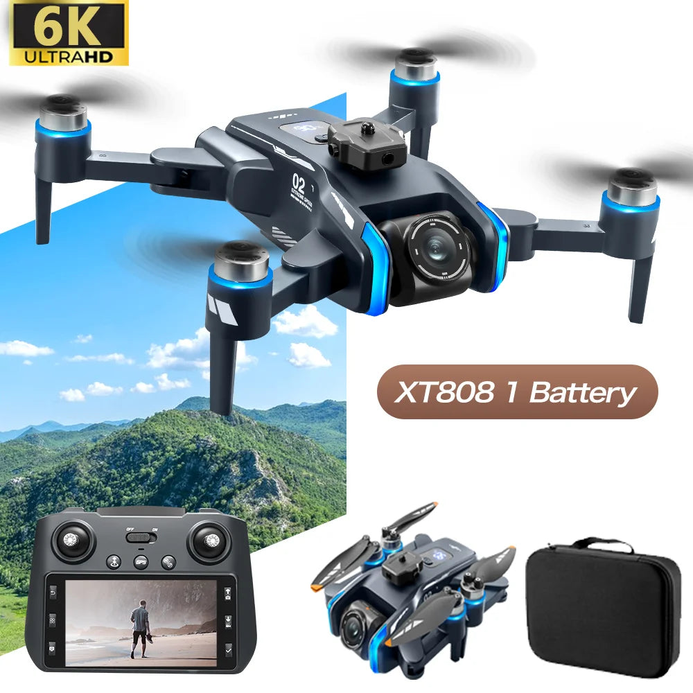NEW XT808 4.5-Inch Larges Screen Control Drones 8K Professional HD Dual Cameras Brushless Obstacle Avoidances Foldable Quadcopte
