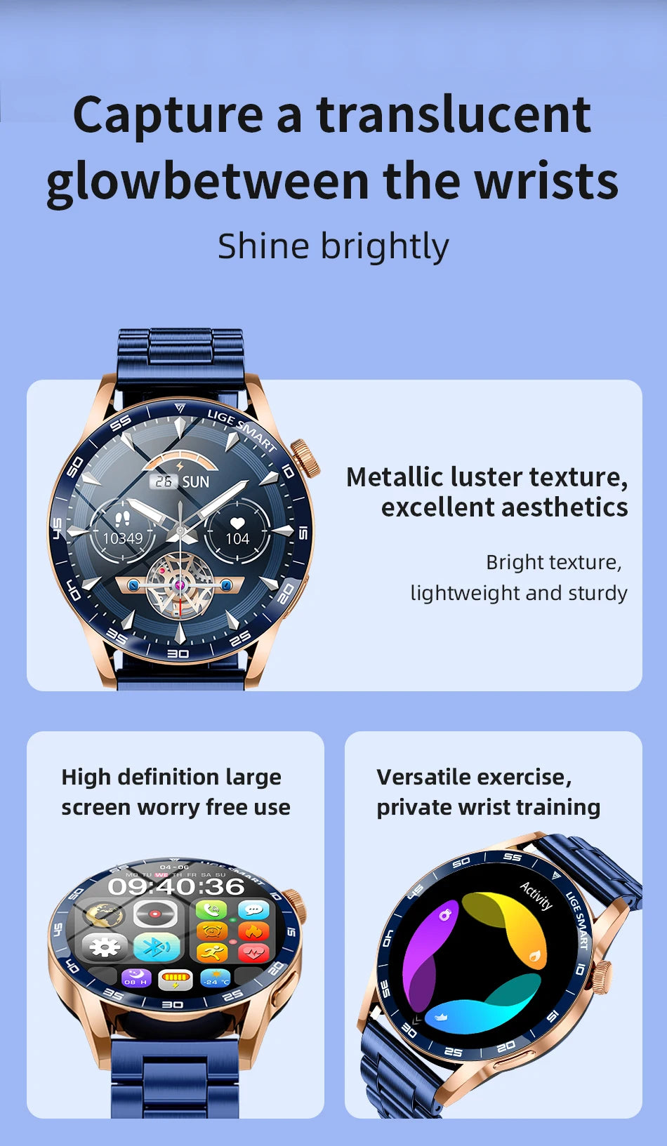 LIGE 2025 New Fashion Smart Watch Men HD Screen Sport Fitness Heart Rate Monitor Bluetooth Call IP68 Waterproof Smartwatch Women